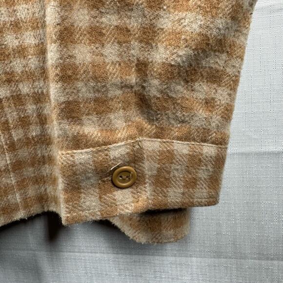 DENIM & CO Chore Coat Womens M Wool Blend Plaid Checkered Jacket Neutral Boxy - Picture 5 of 12
